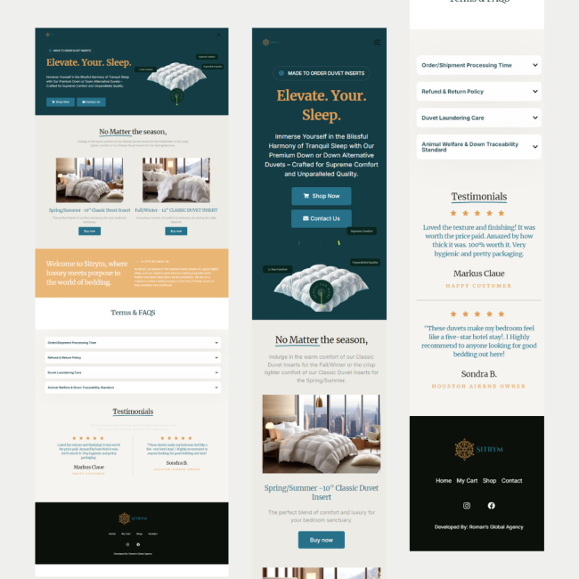 Sitrym Bedding – E-commerce Website